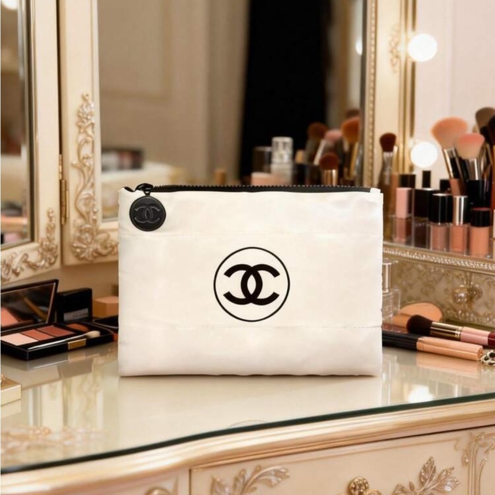 💞- Chanel white puffy makeup bag pouch clutch cosmetic case - Picture 2 of 16